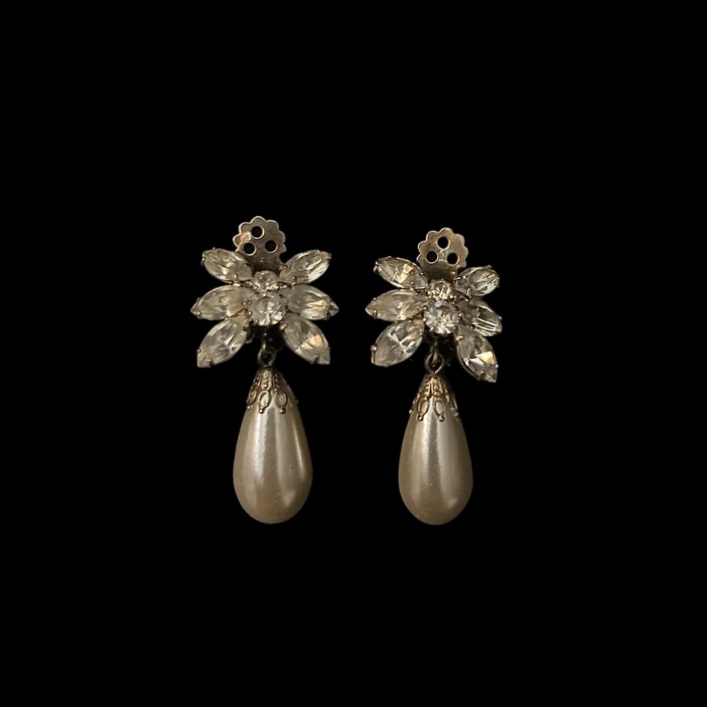 Butterfly Rhinestone Faux Pearl Drop Clip-on Earrings by Crystal Accents